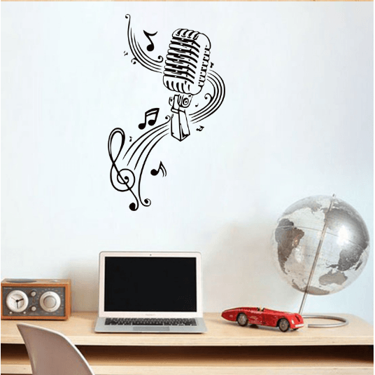 MICROPHONE Music Notes Hair bar Wall Stickers - Artistic Pod