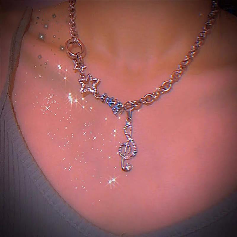 Crystal Music Notes/Star Necklace