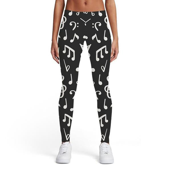 Music Notes Black Leggings