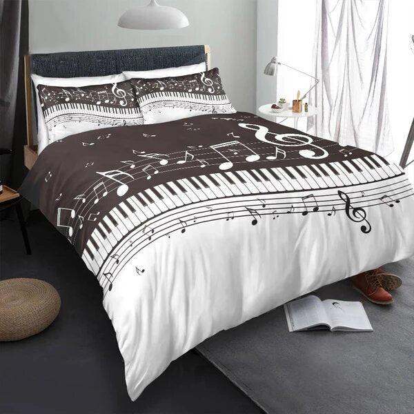 Music Note Bedspread B&W Piano Music Note Bedding Set - Artistic Pod
