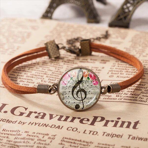 Music Art Round Glass Bracelet