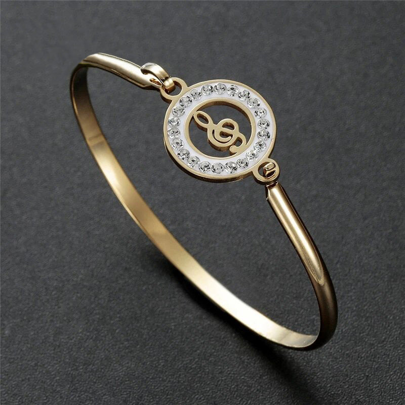 Rhinestone Treble Clef Hollow Bangle