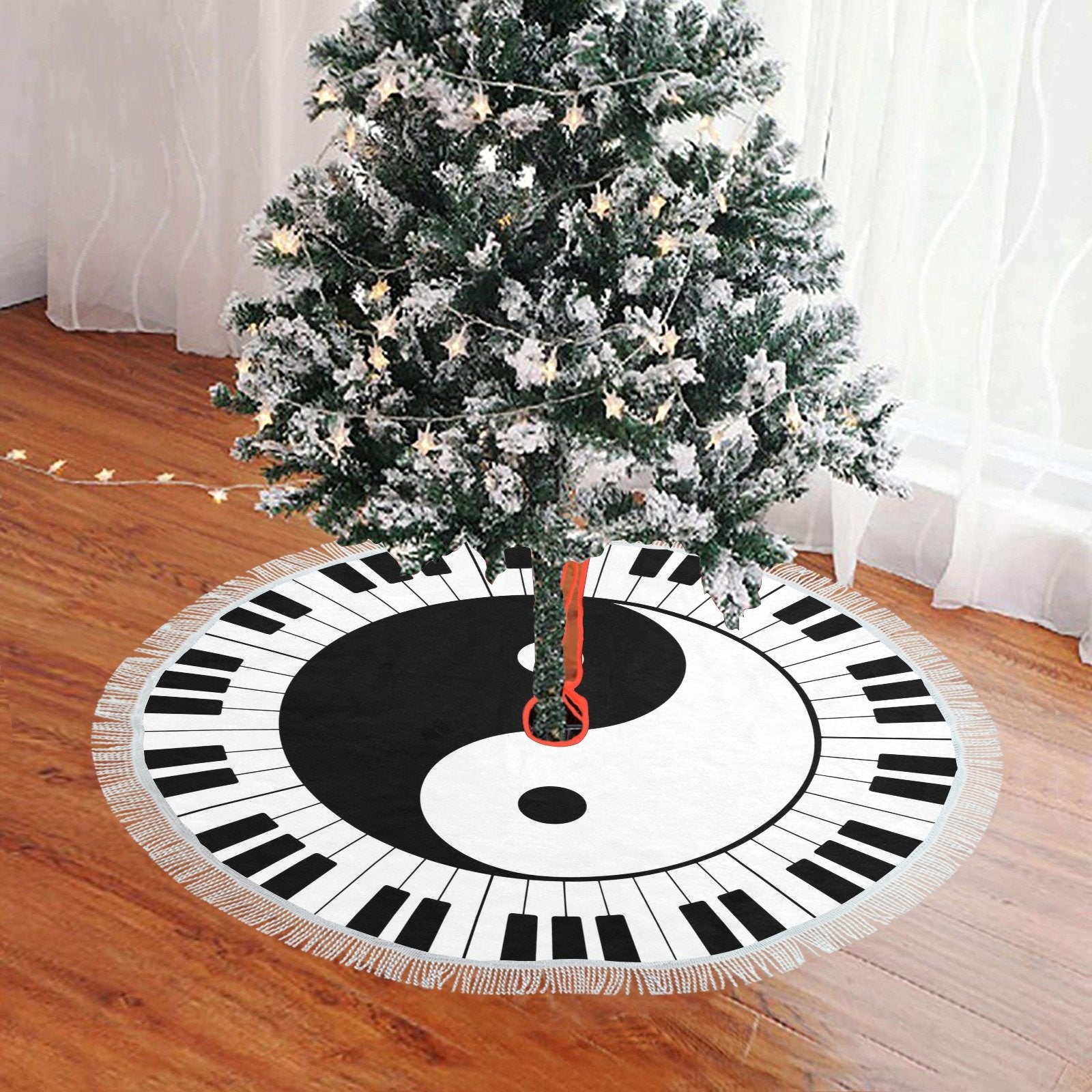 Piano Keys Yin Yang Christmas Tree Skirt