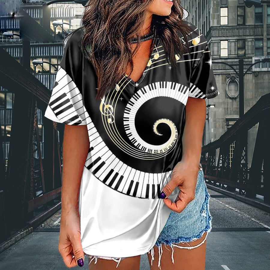 Music Note Piano Print Oversize Shirt