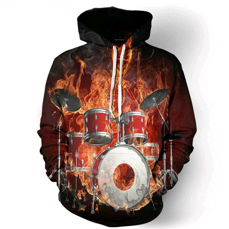 3D Print Burning Drums Hoodie - 1 / S - { shop_name }} - Review