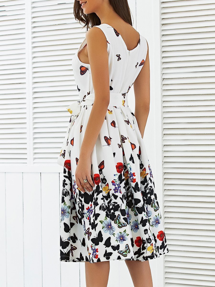 Vintage White Floral Butterfly Dress