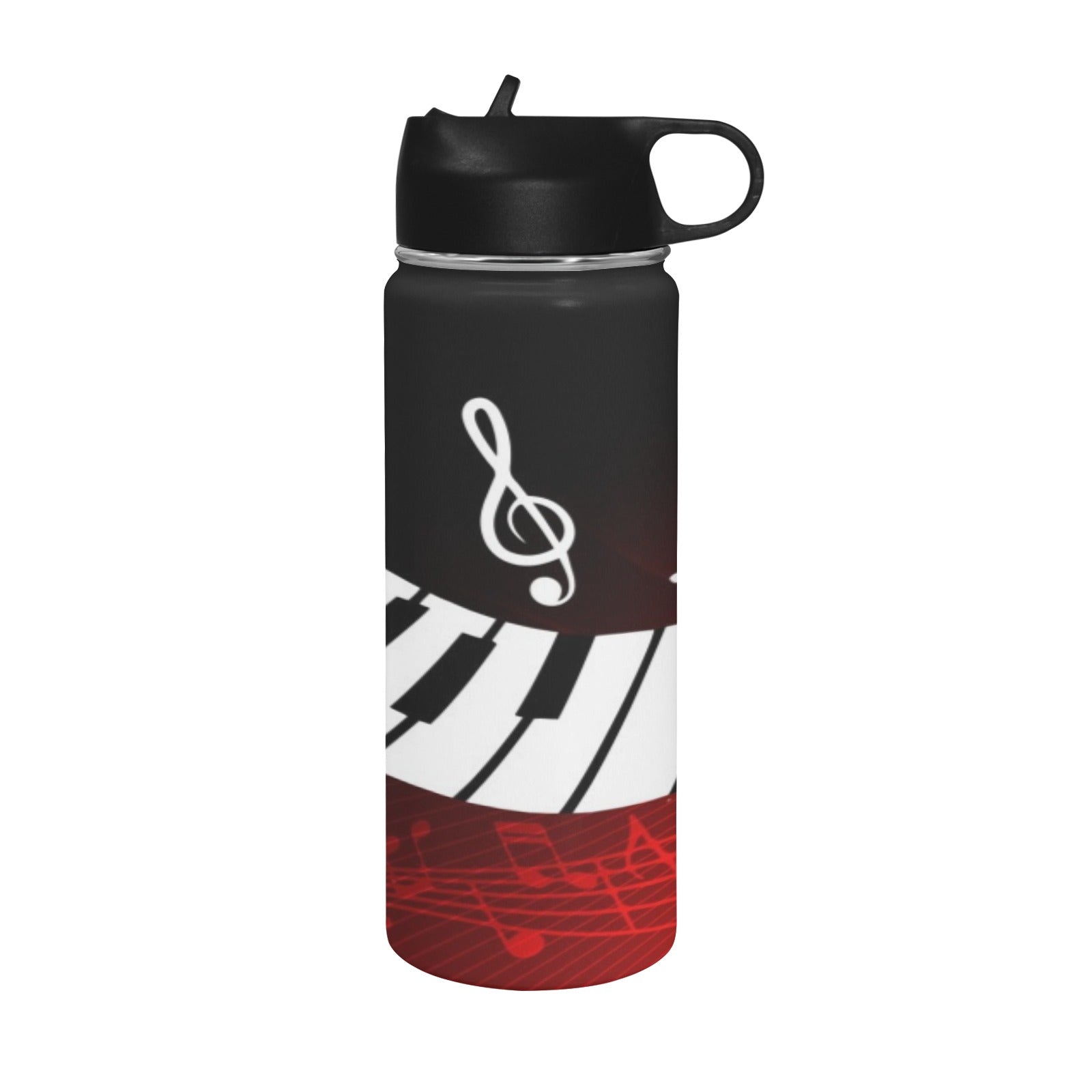 Red Music Piano Insulated Bottle With Straw Lid