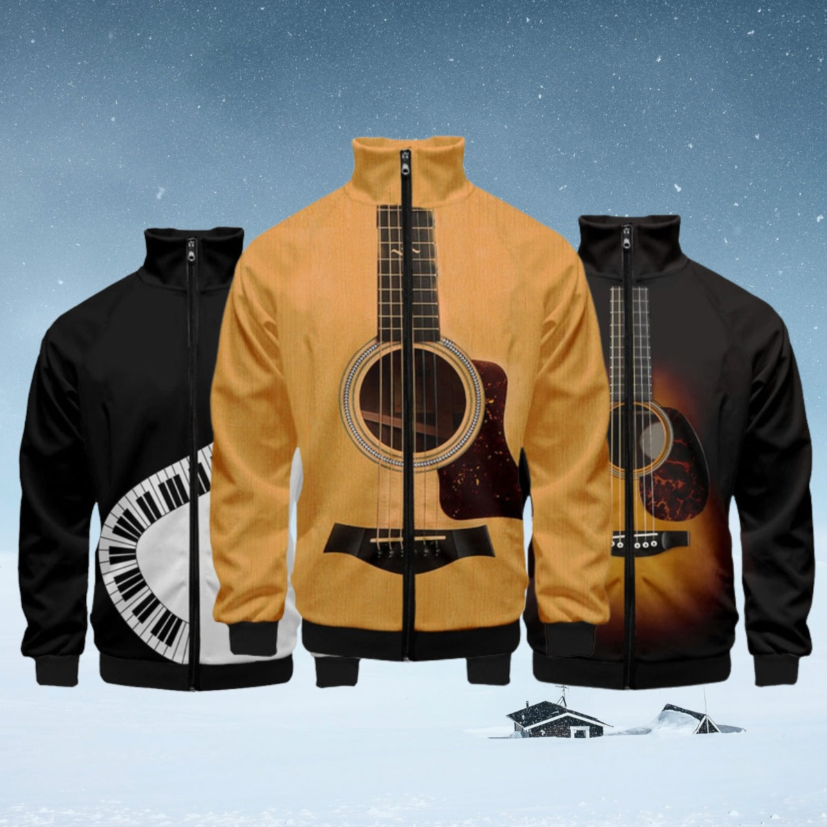 Guitar Piano Collar Zip Hoodie