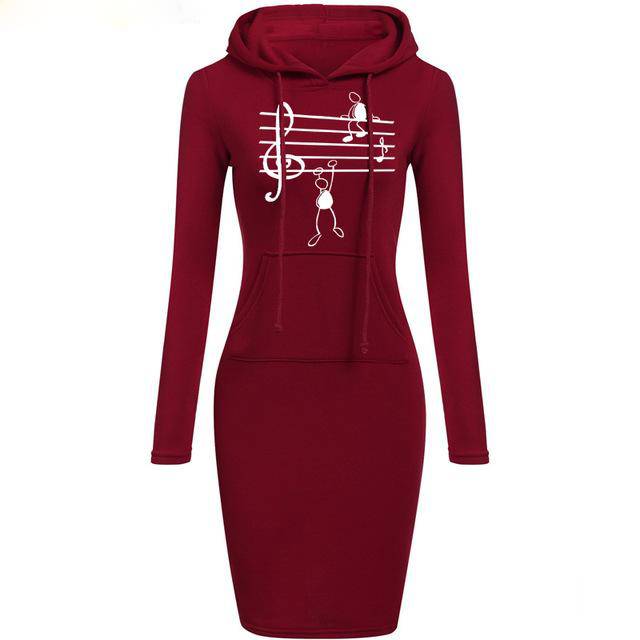 Music Notes Print Hooded Dress