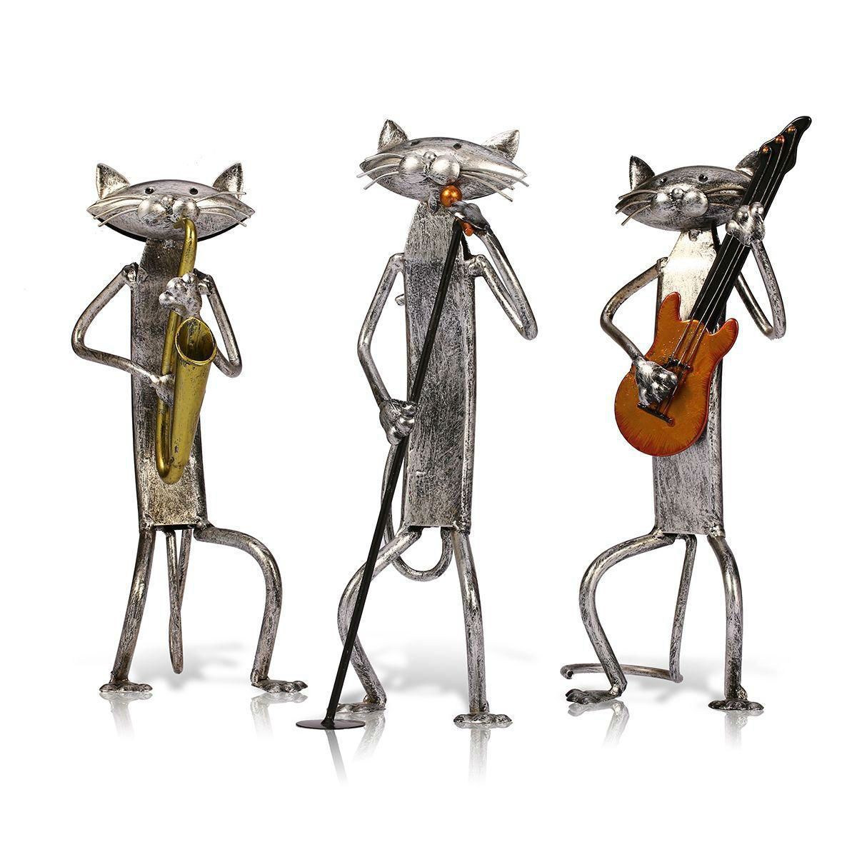 Guitar/Saxophone/Singing Cat Band Metal Figure