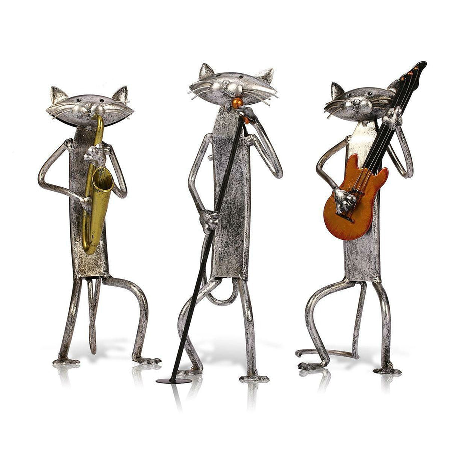 Guitar/Saxophone/Singing Cat Band Metal Figure