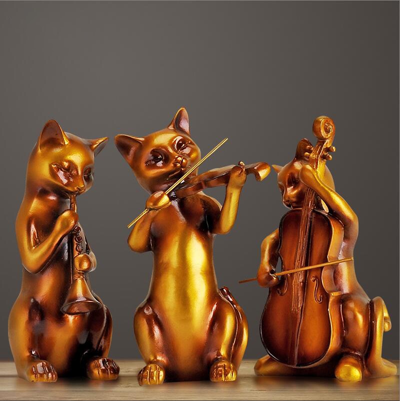 Resin Cat Musical Band Figurine