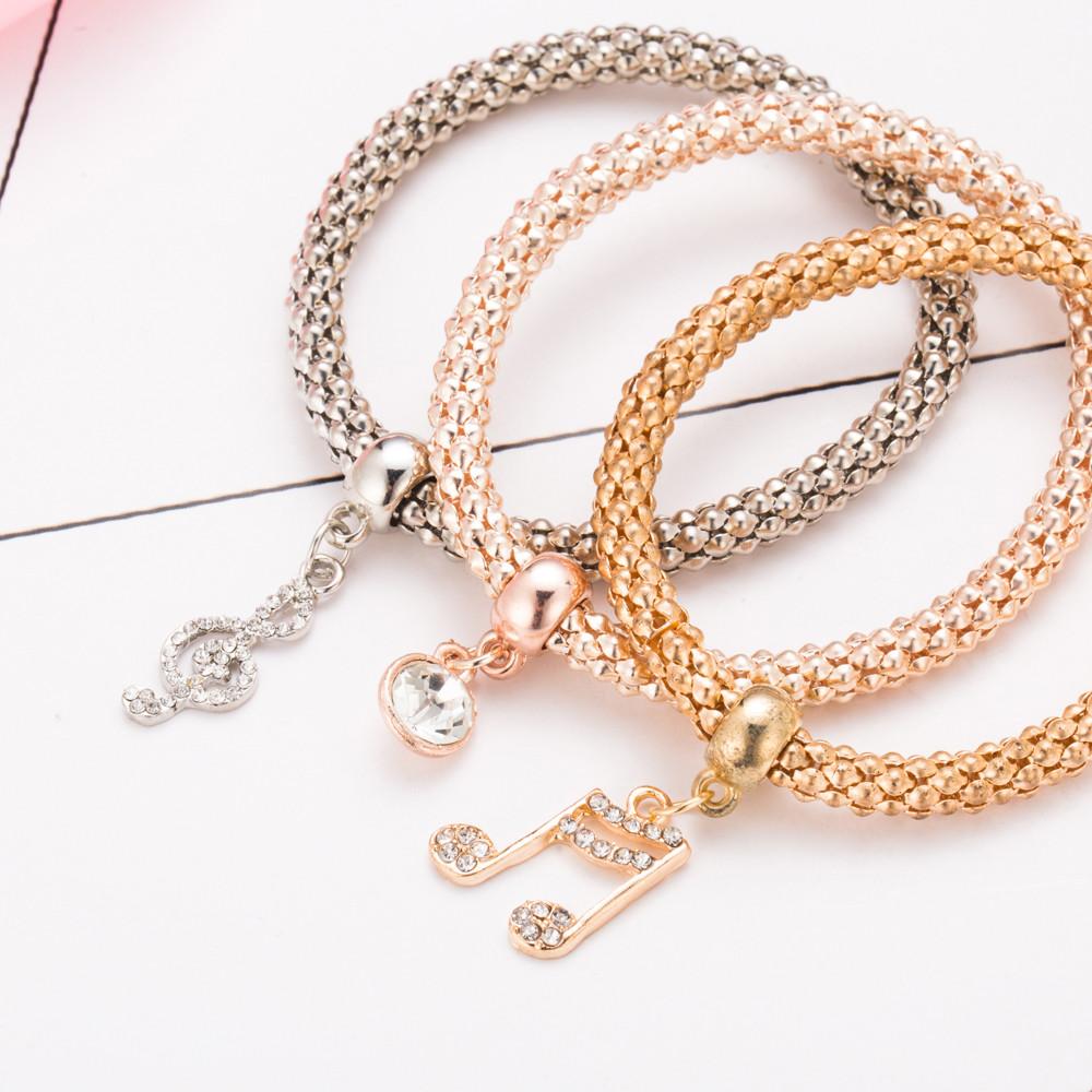 Treble Clef & Music Note Stretch Popcorn Bracelet Set (3-Piece) - Artistic Pod