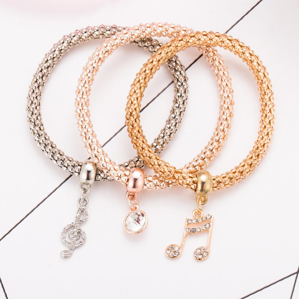 Treble Clef & Music Note Stretch Popcorn Bracelet Set (3-Piece) - Artistic Pod