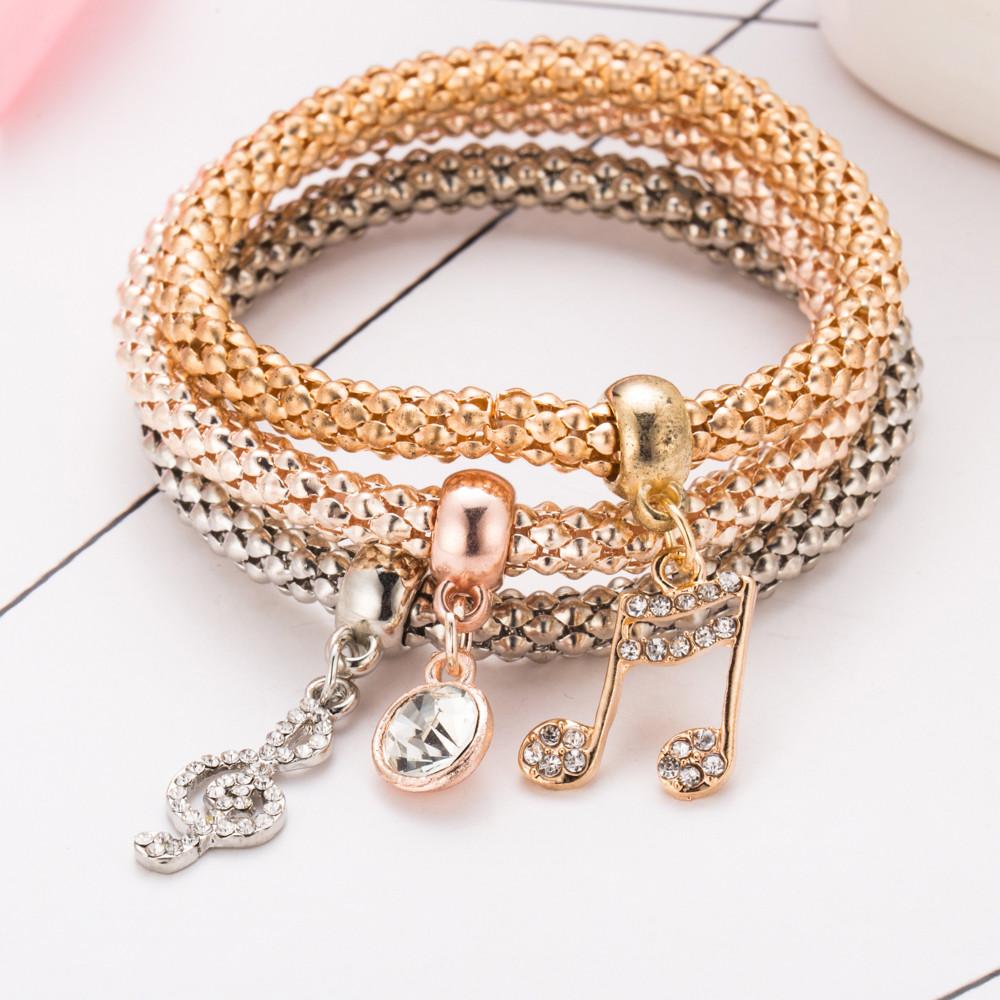 Treble Clef & Music Note Stretch Popcorn Bracelet Set (3-Piece) - Artistic Pod