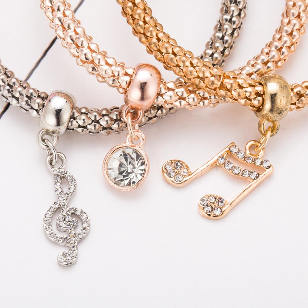Th000 Jewelry Alloy Three-color Three-Piece Suit Elastic Corn Chain Diamond Love Pendant Popcorn Bracelet for Women