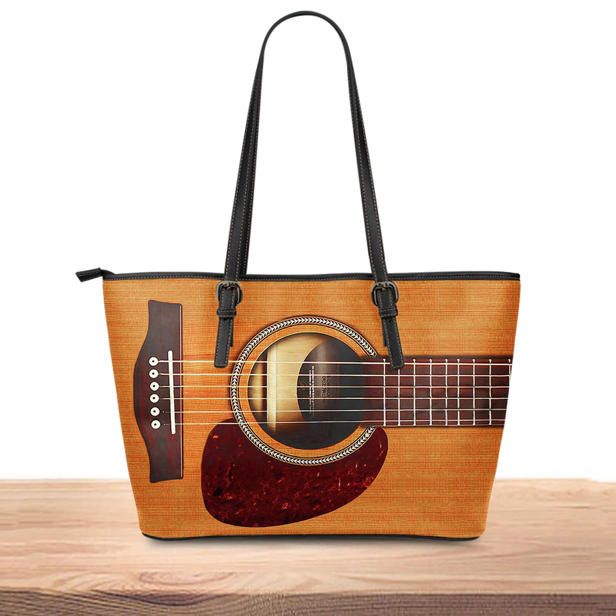 Wooden Guitar Leather Tote Bag