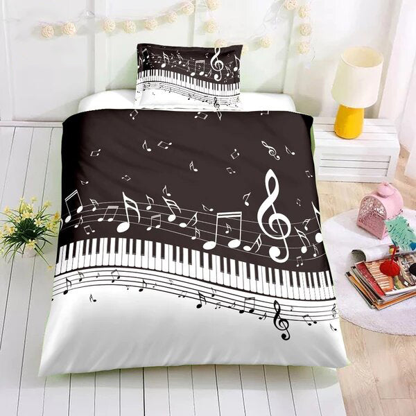 B&W Piano Music Note Bedding Set