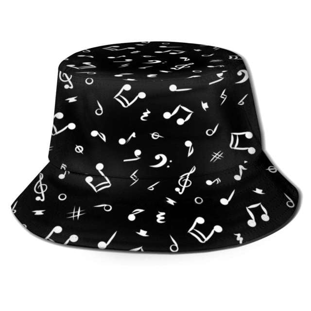 Music Notes Black Bucket Hat