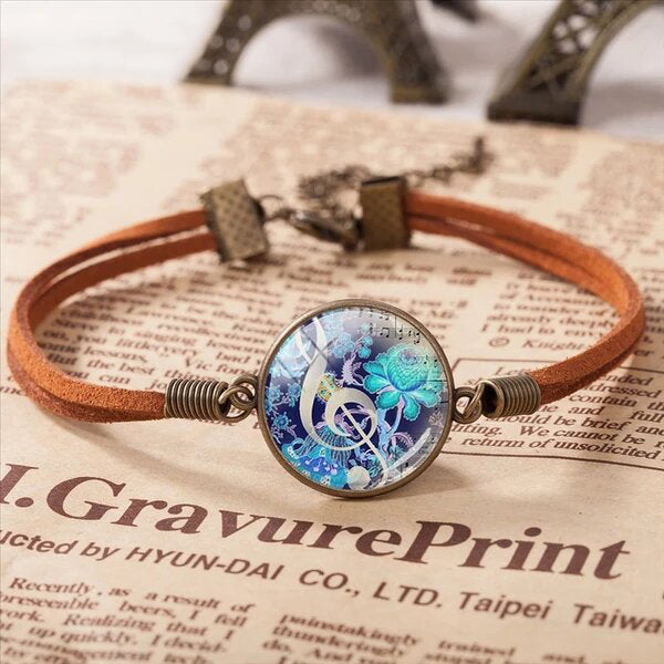 Free - Music Art Round Glass Bracelet