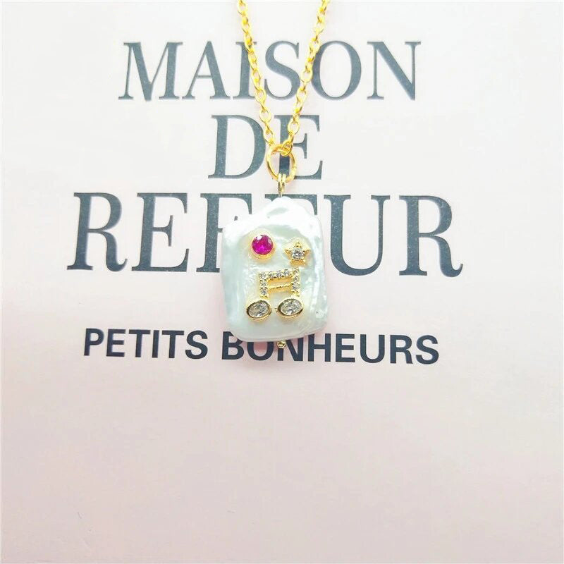 White Peal Music Notes Necklace