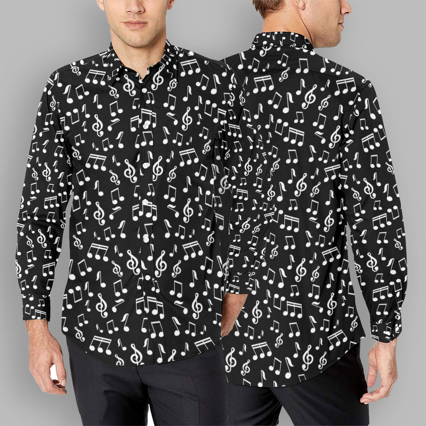Music Notes Men's Long Sleeve Black Shirt