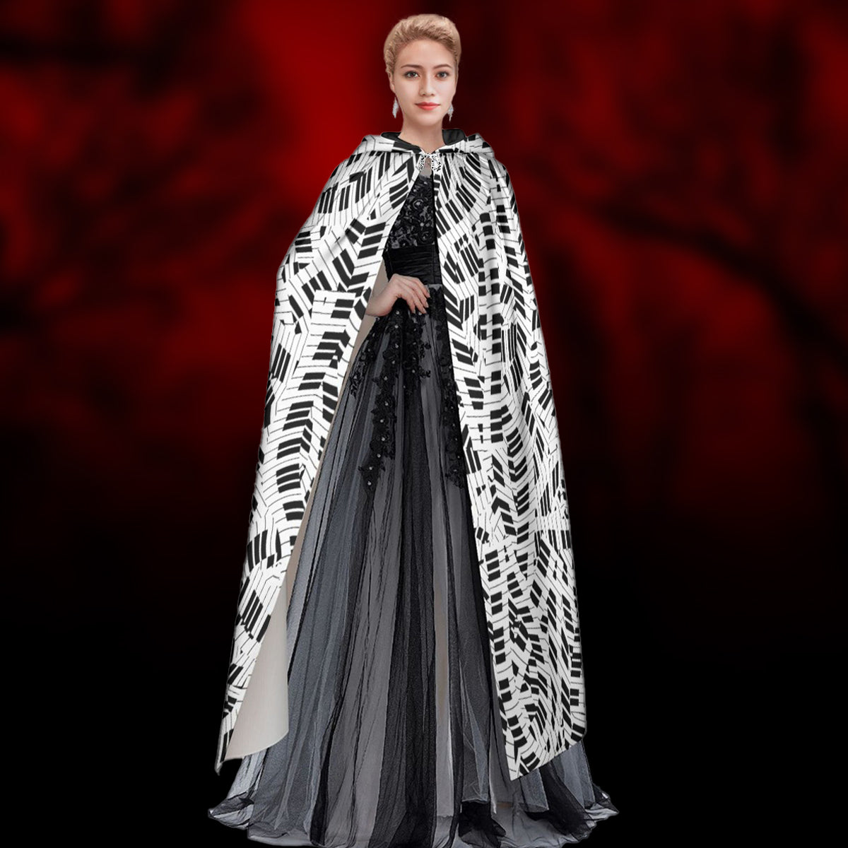 Piano Keys Hooded Cloak