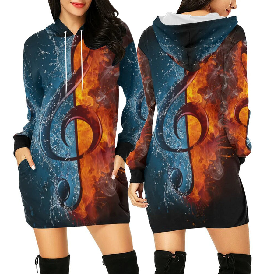 Treble Clef Ice And Fire Hooded Dress