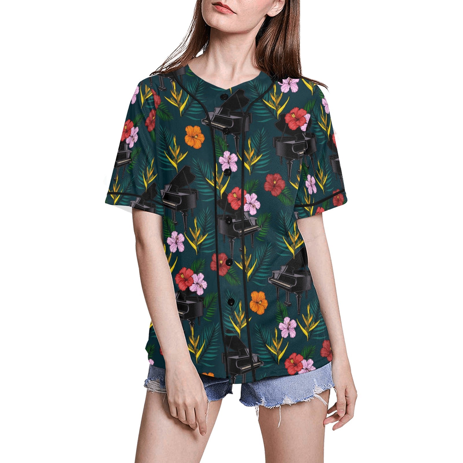 Piano Floral Baseball Jersey