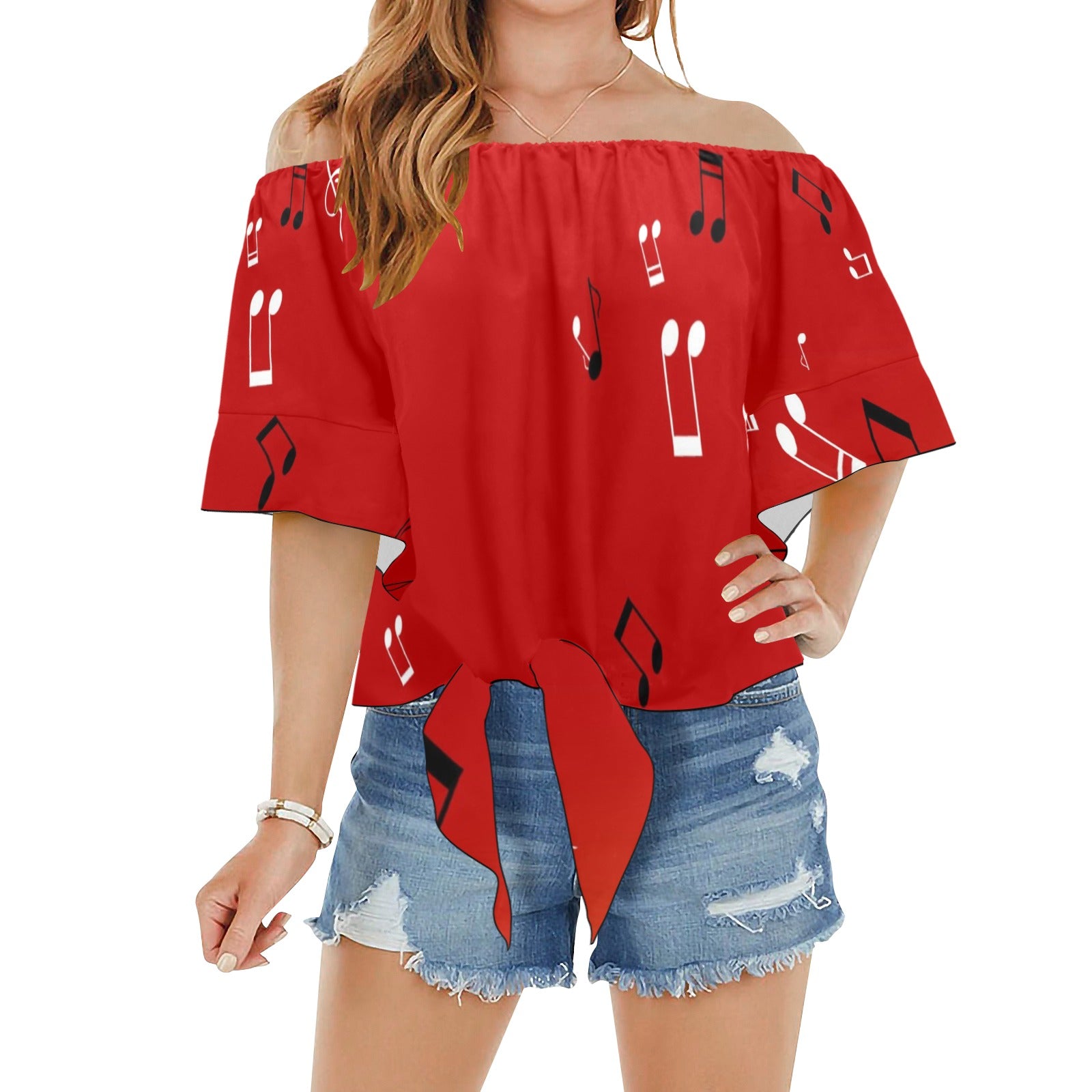 Music Notes Red Blouse Top