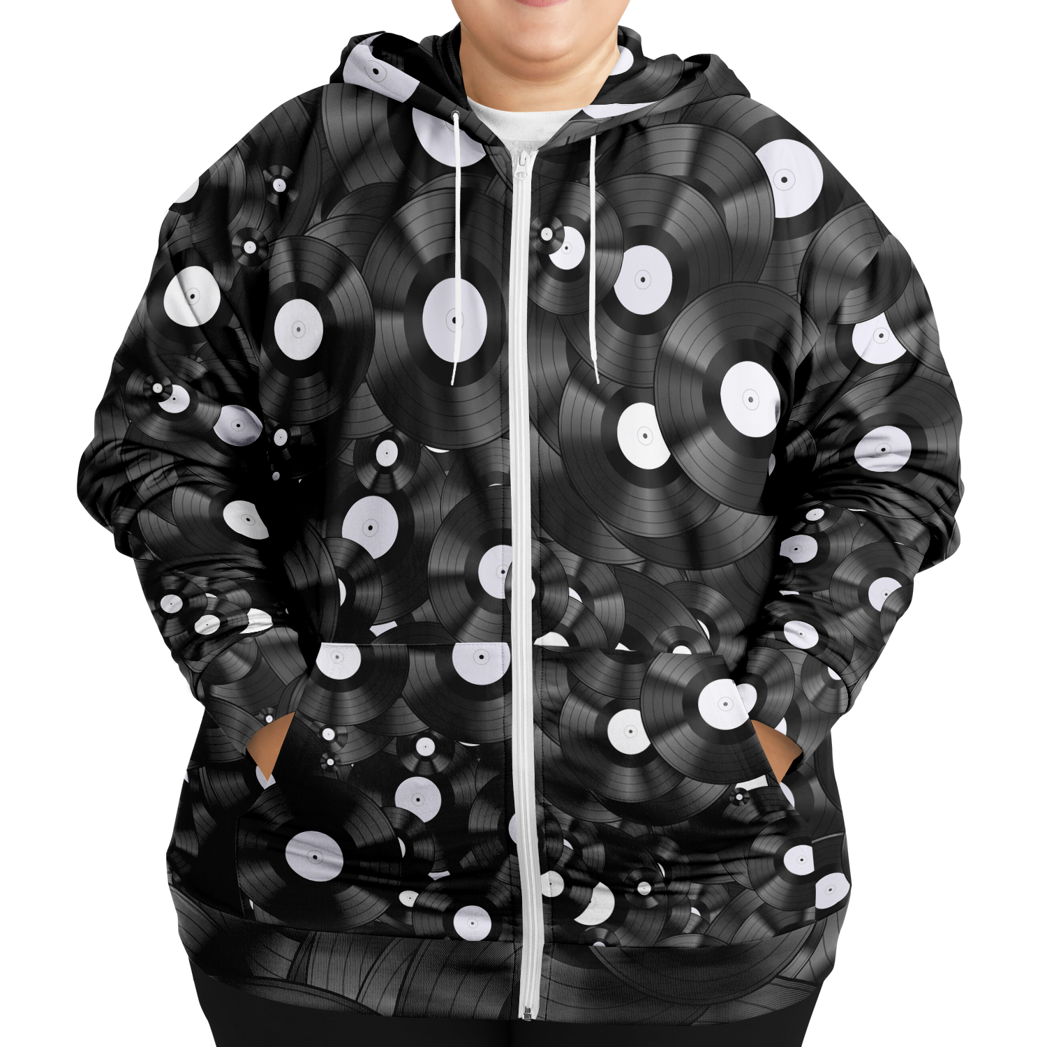 Vinyl Pattern Plus-Size Zip Hoodie