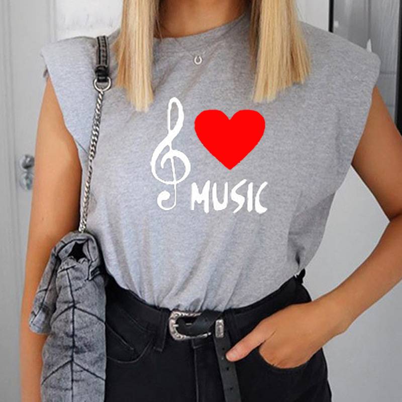 Red Heart Music Notes Sleeveless Top