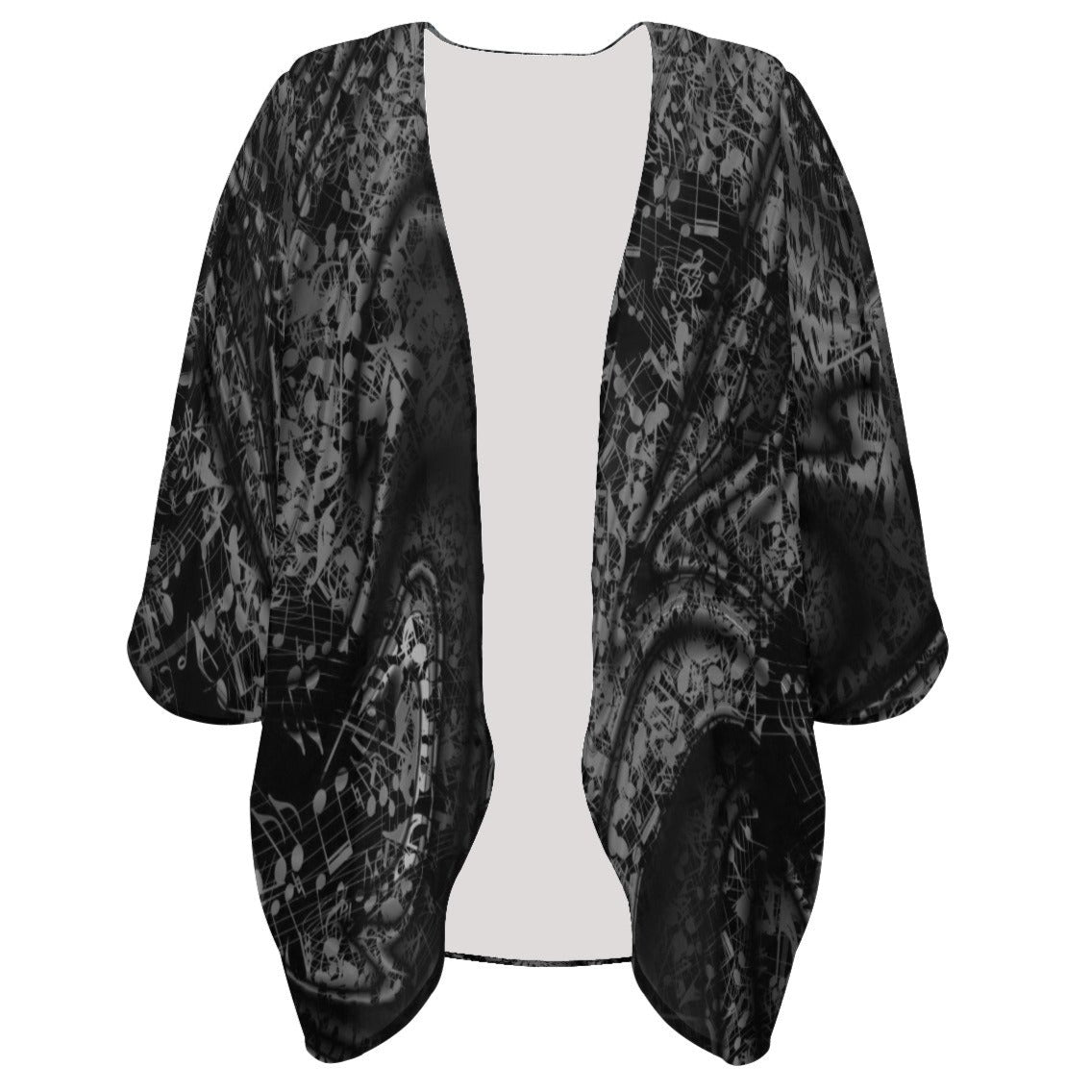 Music Notes Black Chiffon Kimono