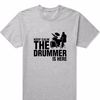 "KEEP CALM, THE DRUMMER IS HERE" T-Shirt - Gray Tee, Black Print / XS - { shop_name }} - Review