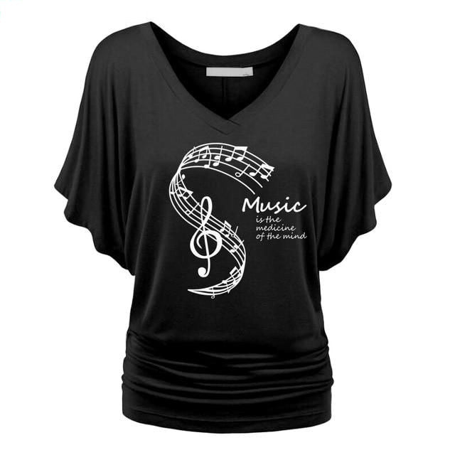 Music Note Print O-Neck T-shirts - Artistic Pod