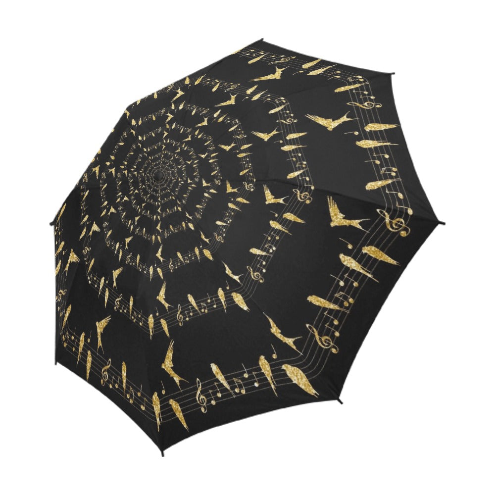 Music Birds Gold Foldable Umbrella