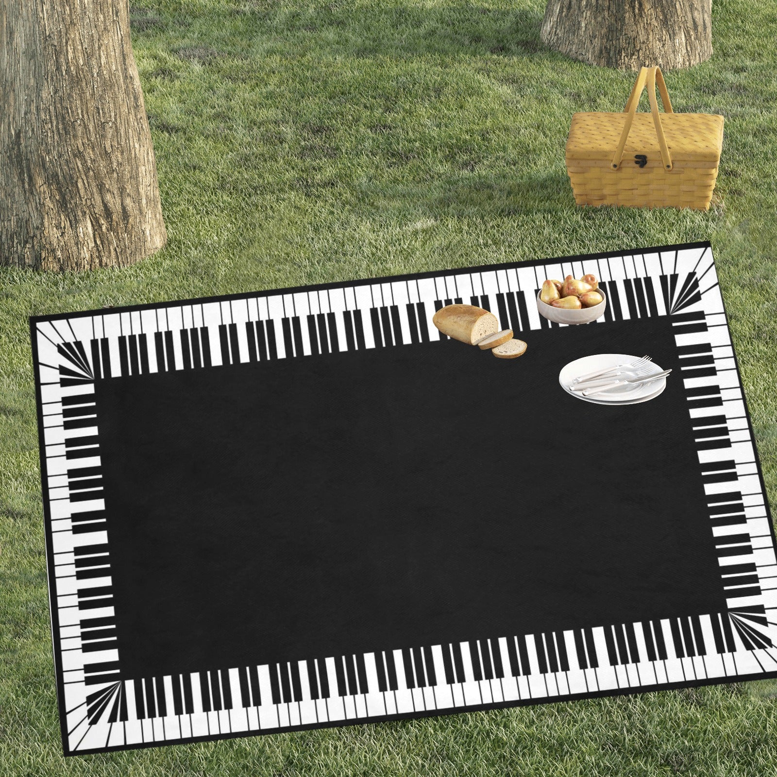 Piano Keys Black Waterproof Picnic Mat