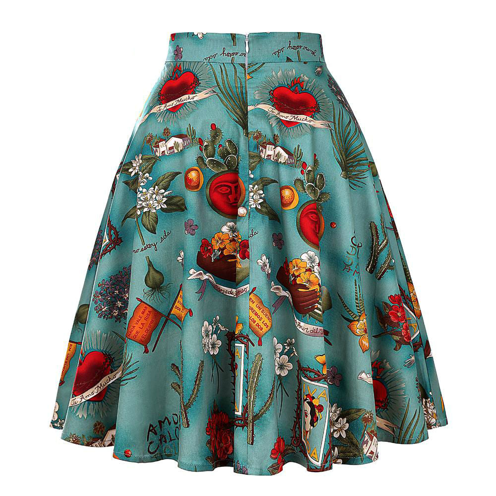 Frida Kahlo Print Retro Skirt