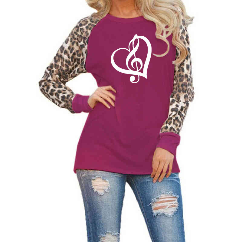 Music Heart & Leopard Print Chiffon T-shirt