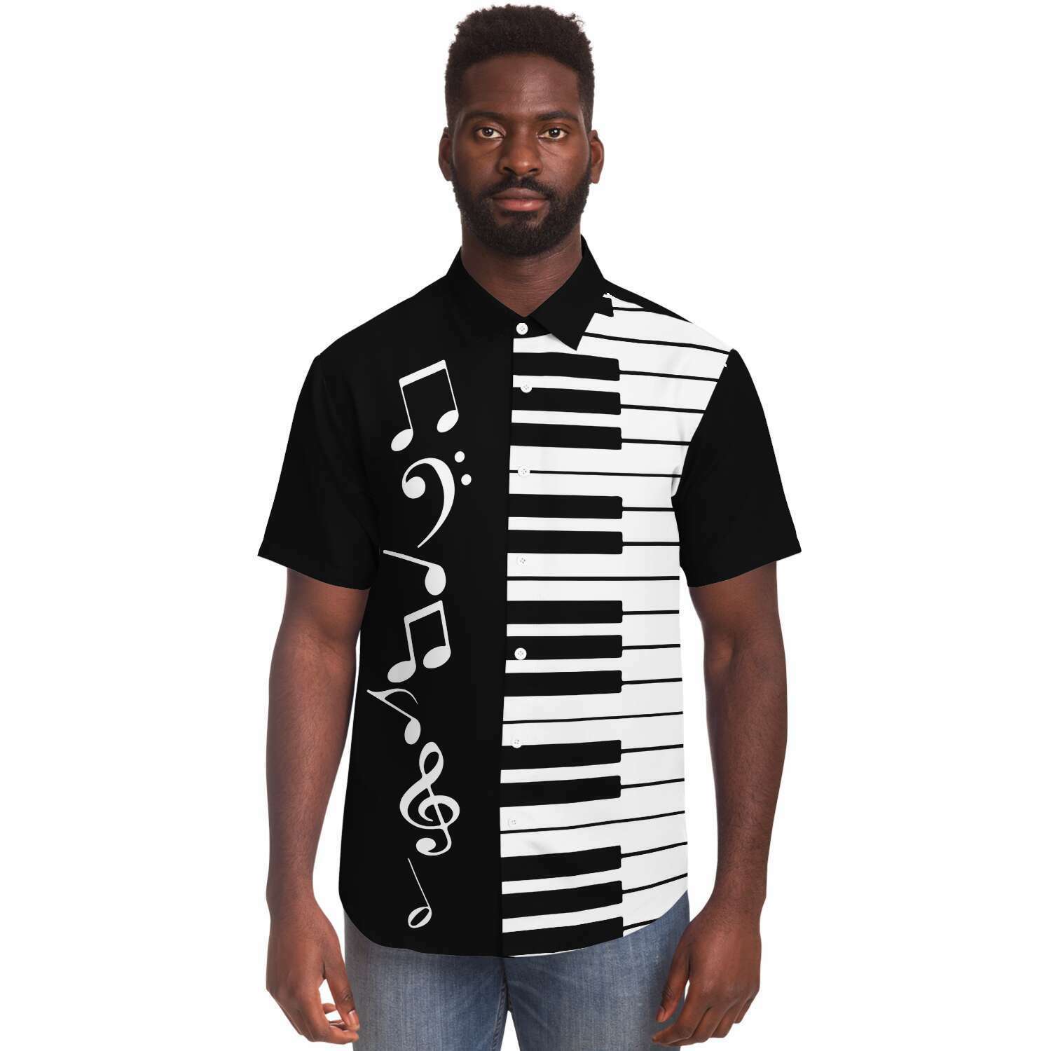 Piano Music Notes Black Short Sleeve
