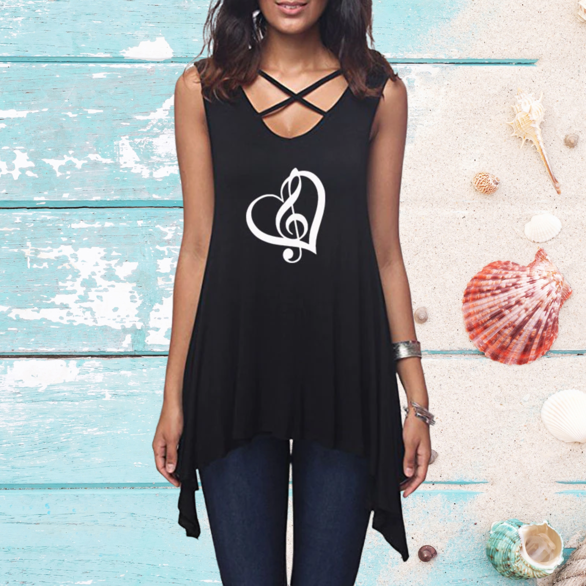 Heart Treble Clef Sleeveless T-shirt