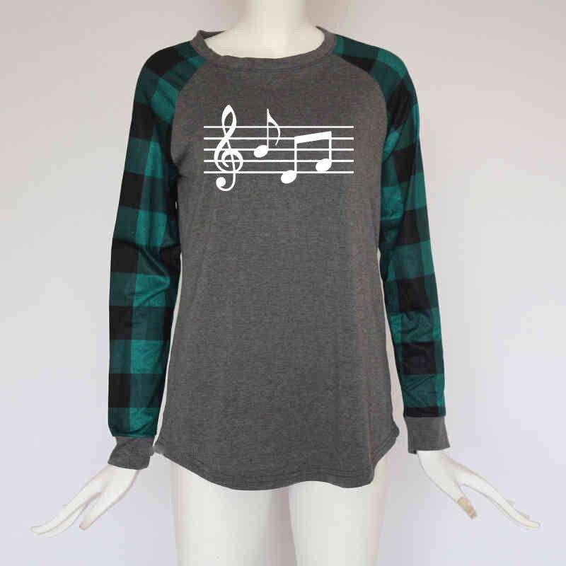 Music Scores Plaid Long Sleeve Top