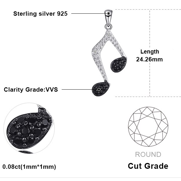 Silver/Black Music Notes Necklace