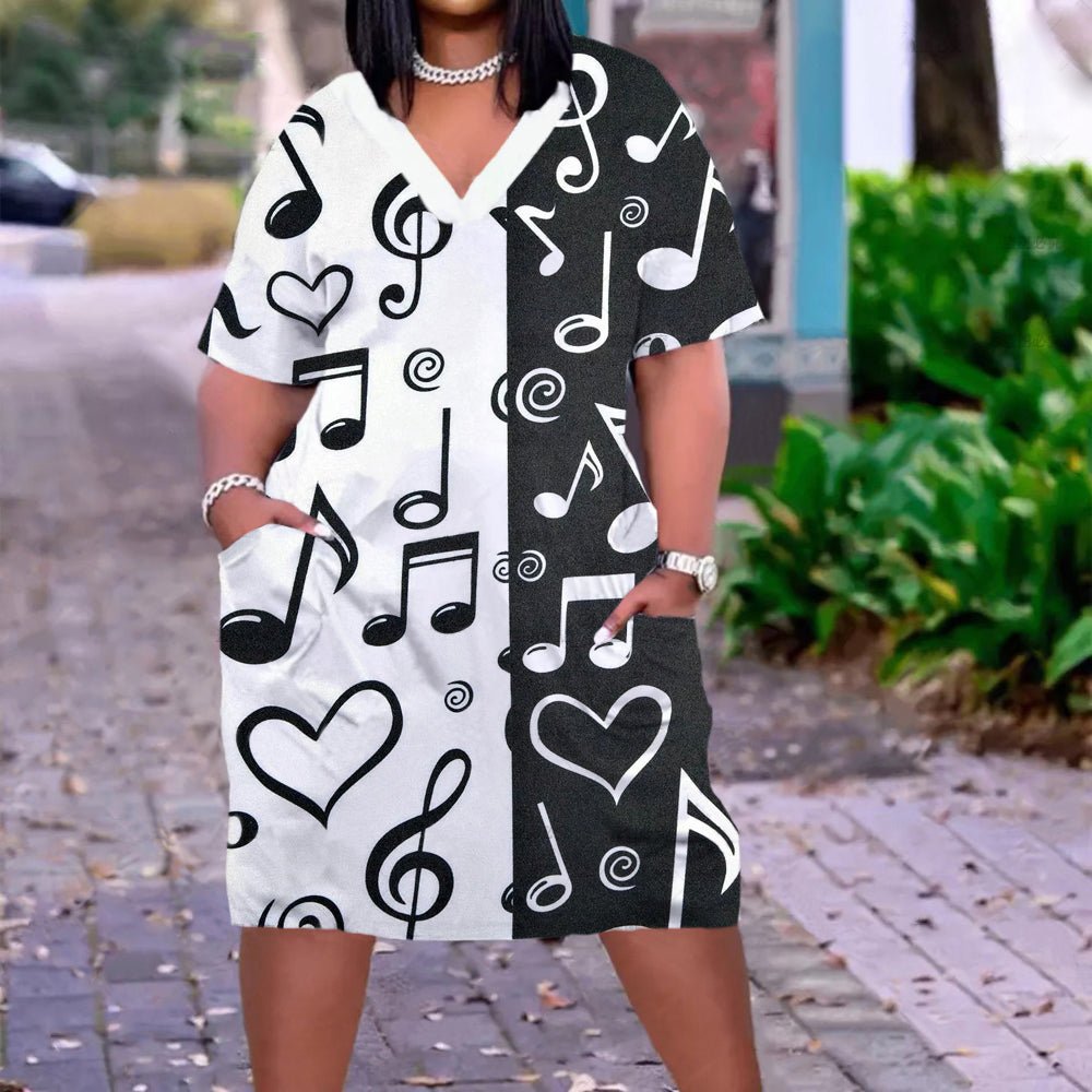 Music V-Neck Loose Dress