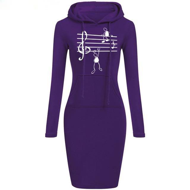 Music Notes Print Hooded Dress