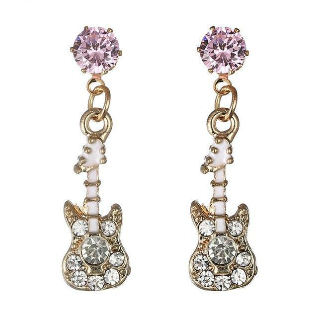 Guitar Rhinestone Stud Earrings