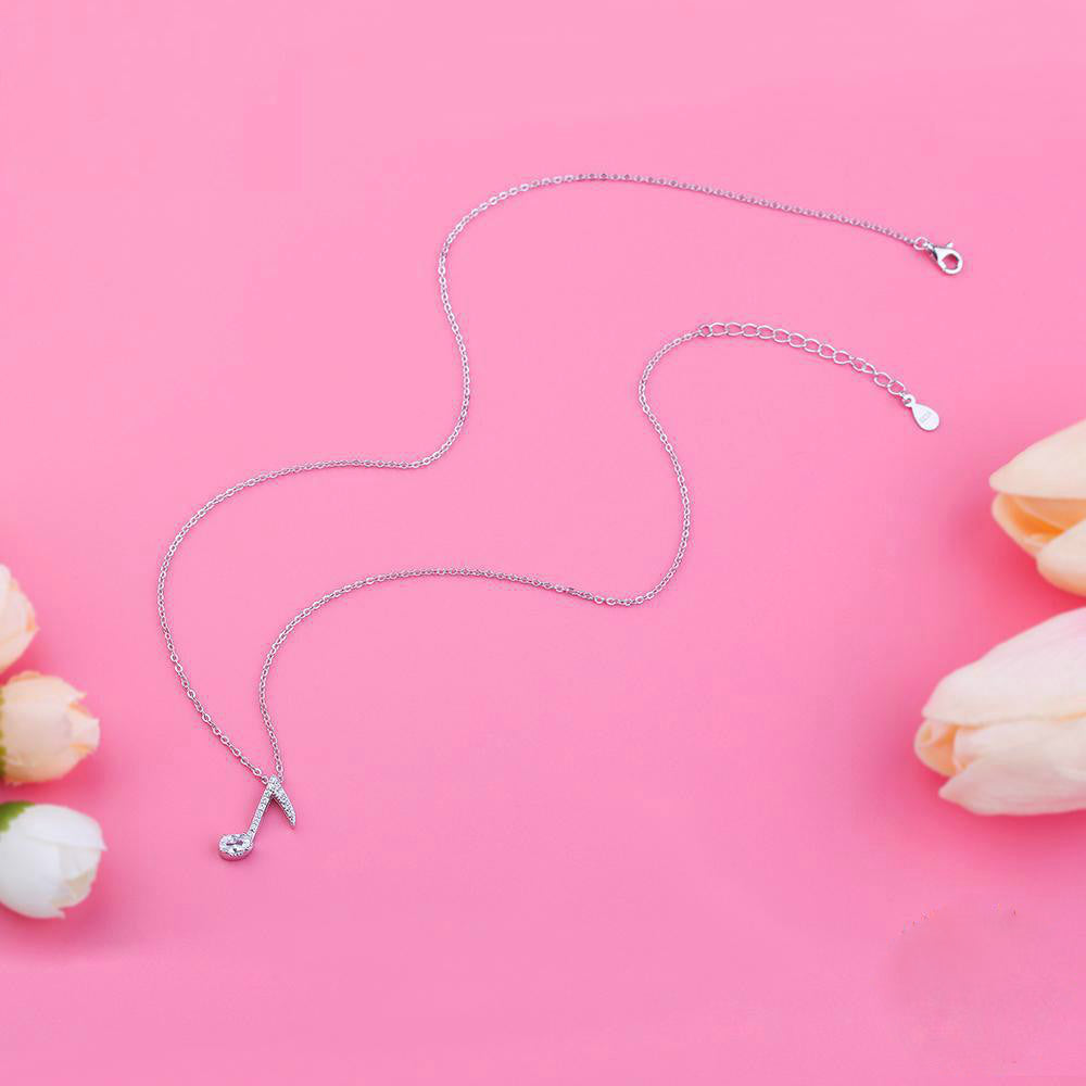 Music Note Silver Crystal Necklace