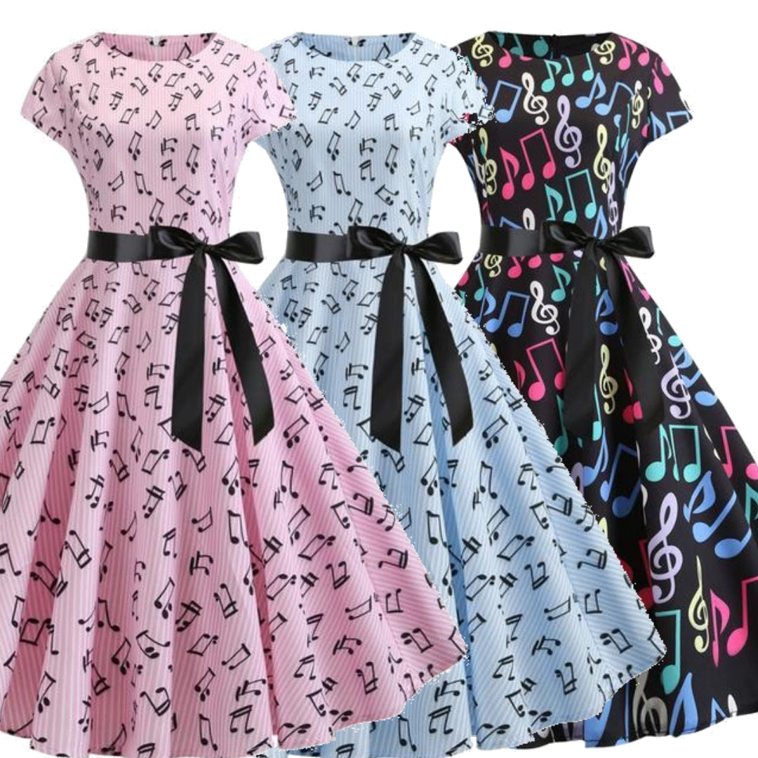 Music Notes Short Sleeve Bow Dress