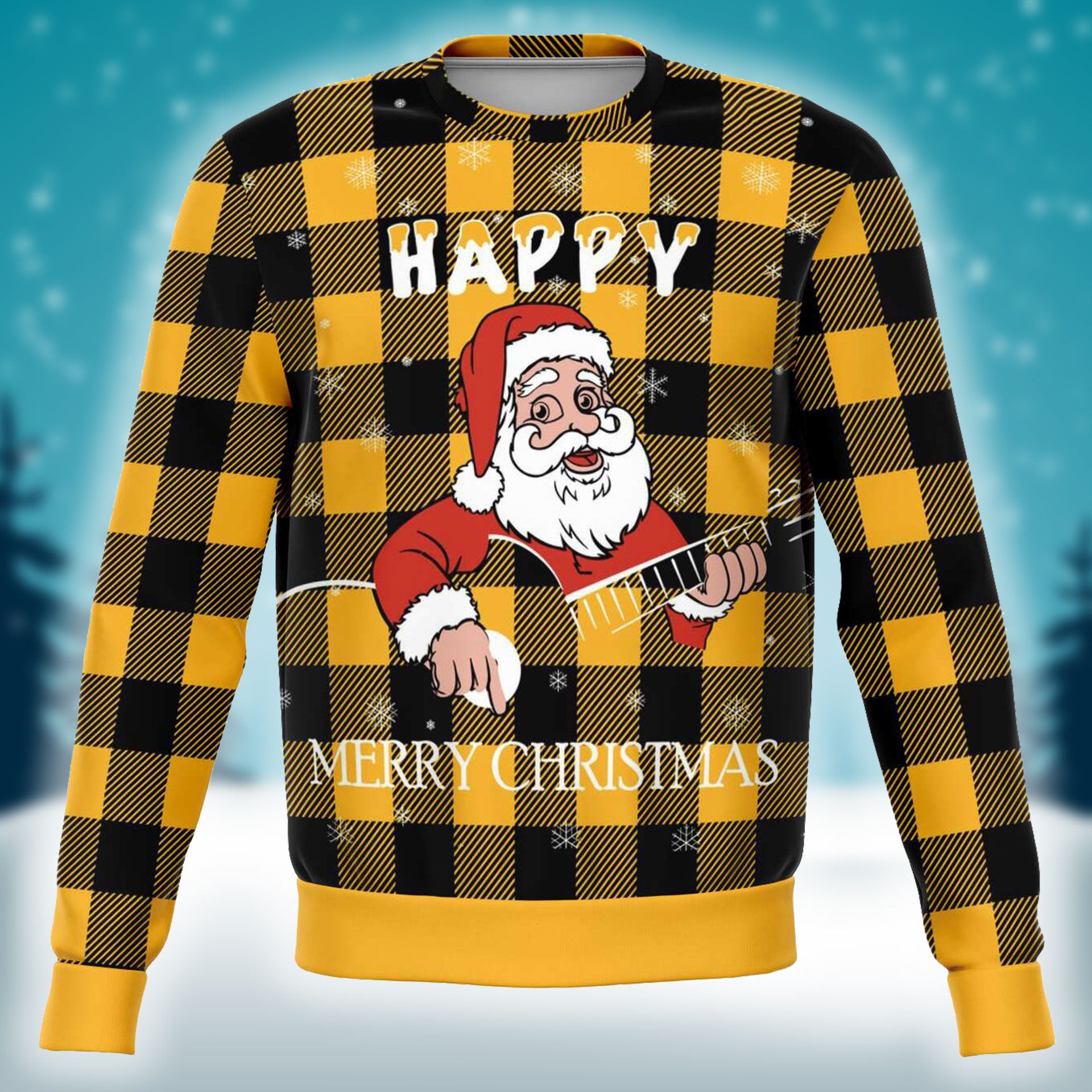 Santa Claus Playing Guitar Yellow Sweatshirt