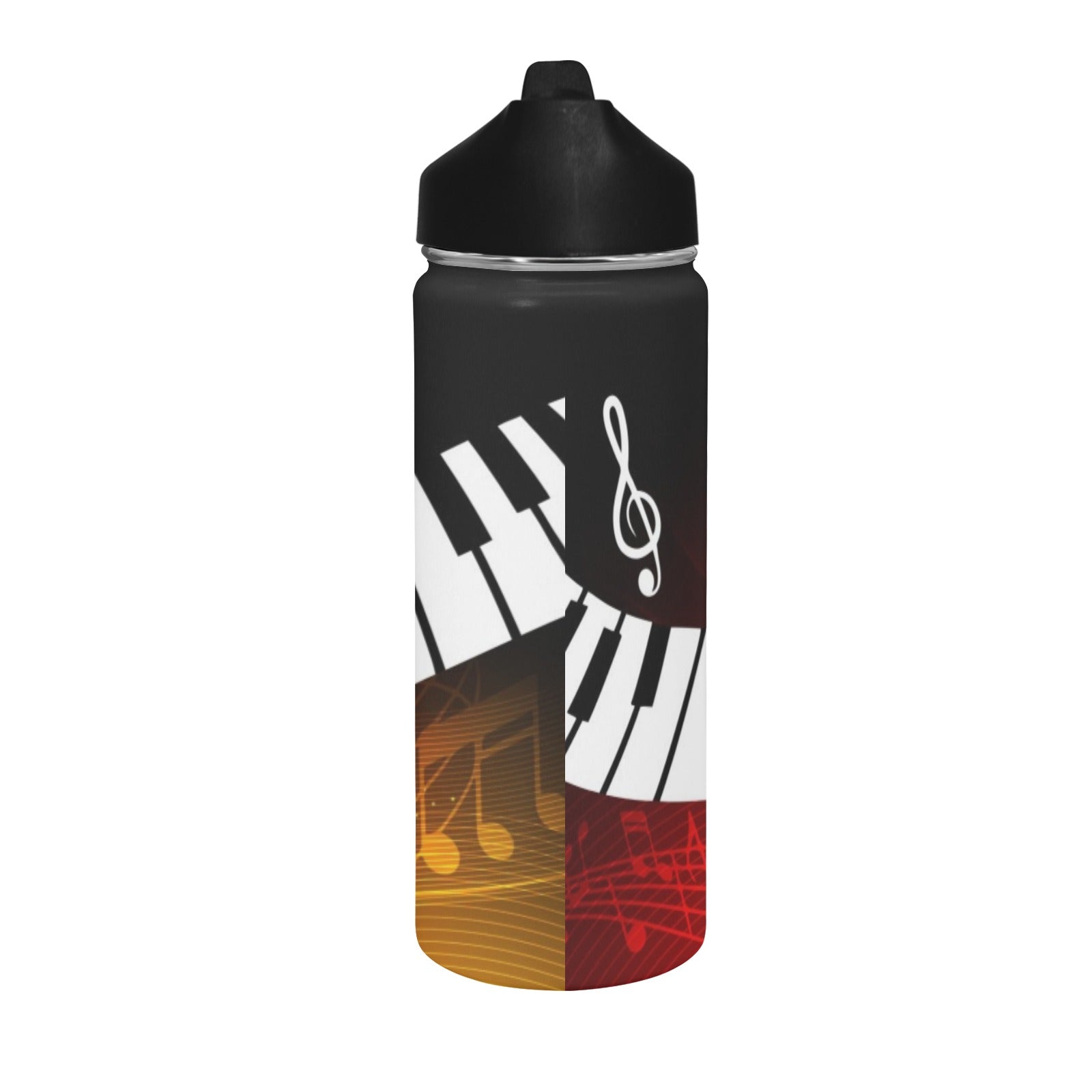 Red Music Piano Insulated Bottle With Straw Lid